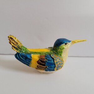 Enamel Hummingbird Trinket Box With Crystals & Magnetic Closure